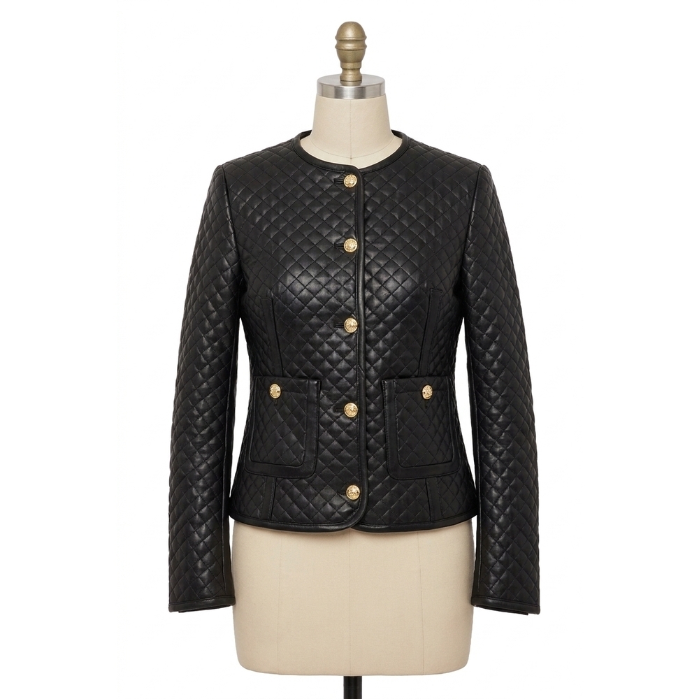 NEW DOLCE CABO faux leather quilted jacket in black